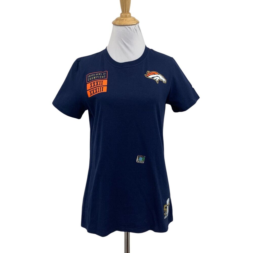 Nike Denver Broncos Shirt Womens M Navy Athletic Cut Super Bowl 50 Champions